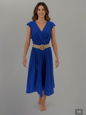 Jessica Howard Royal Blue Midi Dress with Tan Belt Brand new size 14W